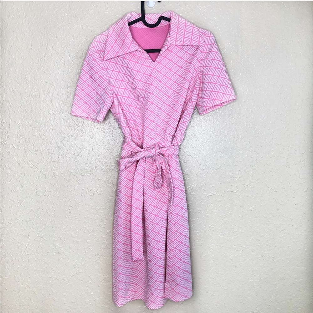 Vintage Handmade Pink & White Collared Wrap Dress